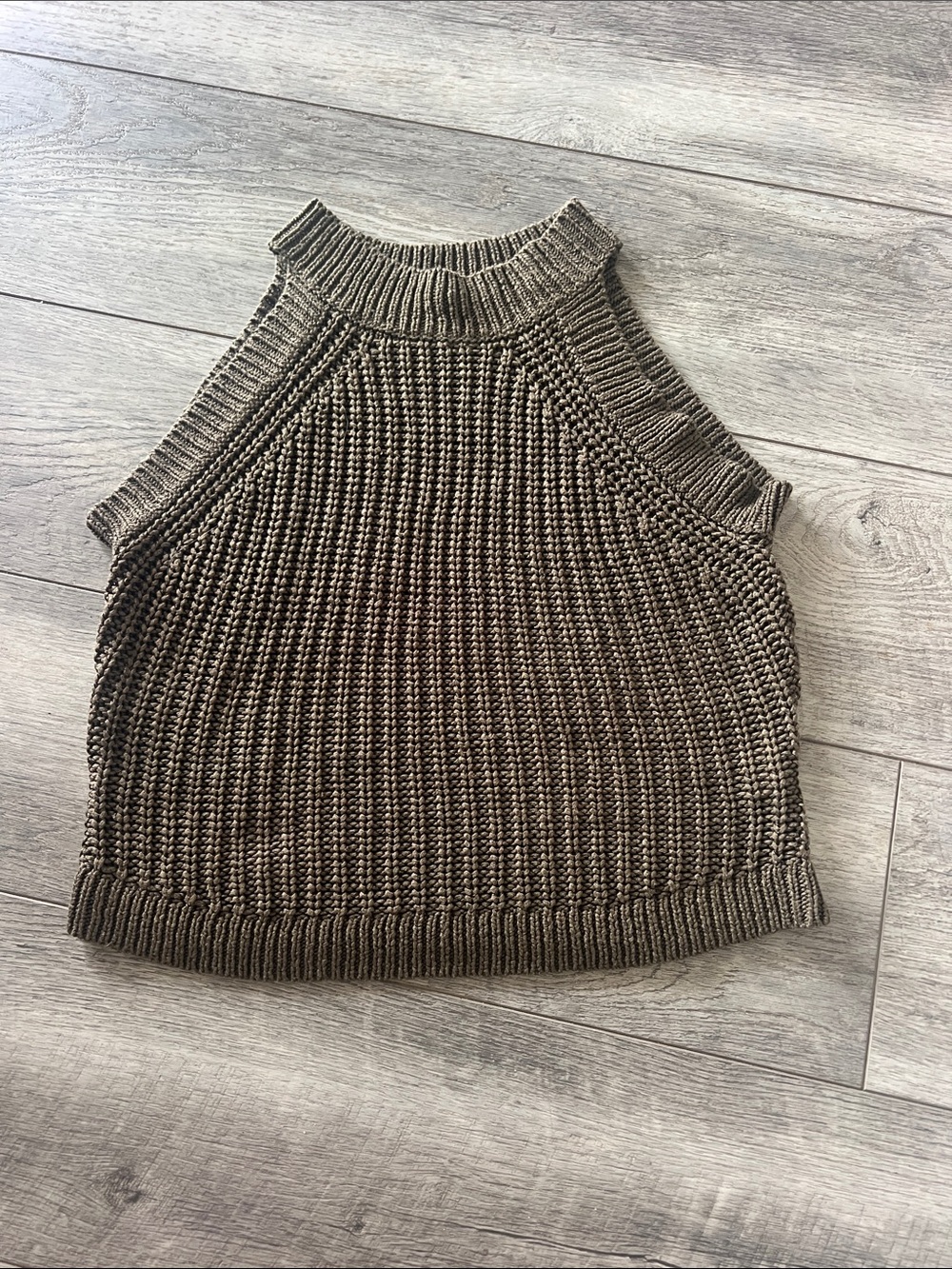 Boutique Chunky Knit Cropped Halter Tank - Olive